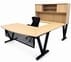 Beaumont Oak Steel V-Leg Bow Front U-Shaped Desk with Hutch