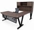 Columbia Walnut Steel V-Leg Bow Front U-Shaped Desk with Hutch