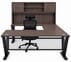 Columbia Walnut Steel V-Leg Rectangular Front U-Shaped Desk with Hutch