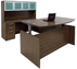 Adjustable Height Bow Front U-Shaped Desk w/Hutch in Modern Walnut