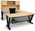 Beaumont Oak Steel V-Leg Bow Front U-Shaped Desk with Hutch