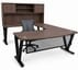 Columbia Walnut Steel V-Leg Bow Front U-Shaped Desk with Hutch