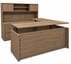 Urban Walnut Rectangular U-Shaped Workstation, Height Adjustable L-Surface, 3 Drawers & Hutch - 71