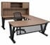 Urban Walnut Steel V-Leg Bow Front U-Shaped Desk with Hutch