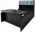 Adjustable Height Bow Front U-Shaped Desk w/Hutch in Black