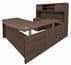 Columbia Walnut Bow Front U-Shaped Desk with Hutch, Height Adjustable L-Surface, 3 Drawers & Hutch - 71