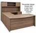 Urban Walnut Bow Front U-Shaped Desk with Hutch, Height Adjustable L-Surface, 3 Drawers & Hutch - 71