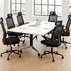 8' Folding Rectangular Conference table with Six Black Linear Mesh Chairs