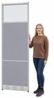 24&quotW x 7'H Sound-Absorbing Office Panel in Cool Gray PET and Silver Frame w/Window