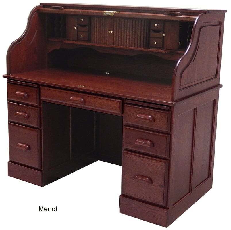 54"W Deluxe Solid Oak Roll Top Desk Made in USA