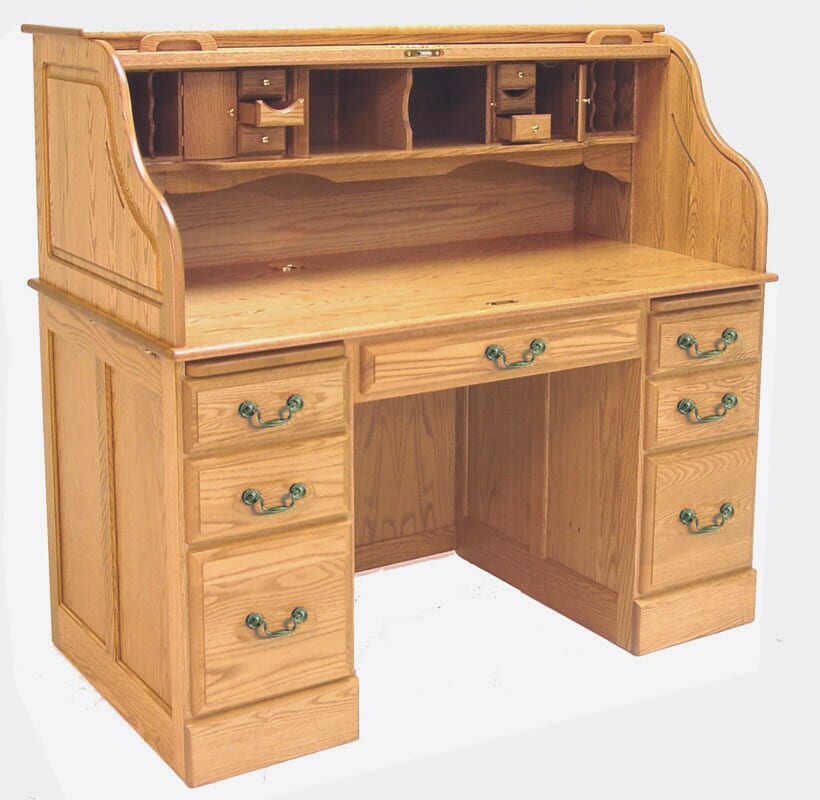 54"W Deluxe Solid Oak Roll Top Desk Made in USA