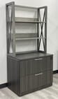 Xdustrial Series Raw Metal Frame 36&quotW Open Storage Hutch with 2-Drawer Lateral File