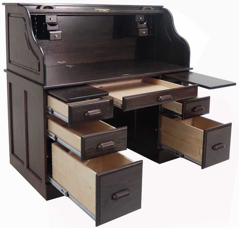 54"W Deluxe Solid Oak Laptop Roll Top Desk Made in USA