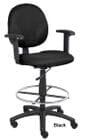 Mid-Back Black Drafting Stool w/ Adjustable Arms & 26"-31" Seat Height
