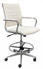 Cream Leather Padded Mid Back Office Stool with Chrome Frame w/23" - 32&quotH Seat Height