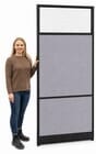 36&quotW x 7'H Sound-Absorbing Office Panel in Cool Gray PET and Black Frame w/Window