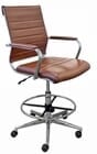 Leather Padded Mid Back Office Stool with Chrome Frame w/23&quot - 32&quotH Seat Height