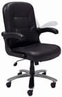 Genuine Cowhide Black Leather 400 lbs. Capacity Office Chair w/Flip Ups Arms