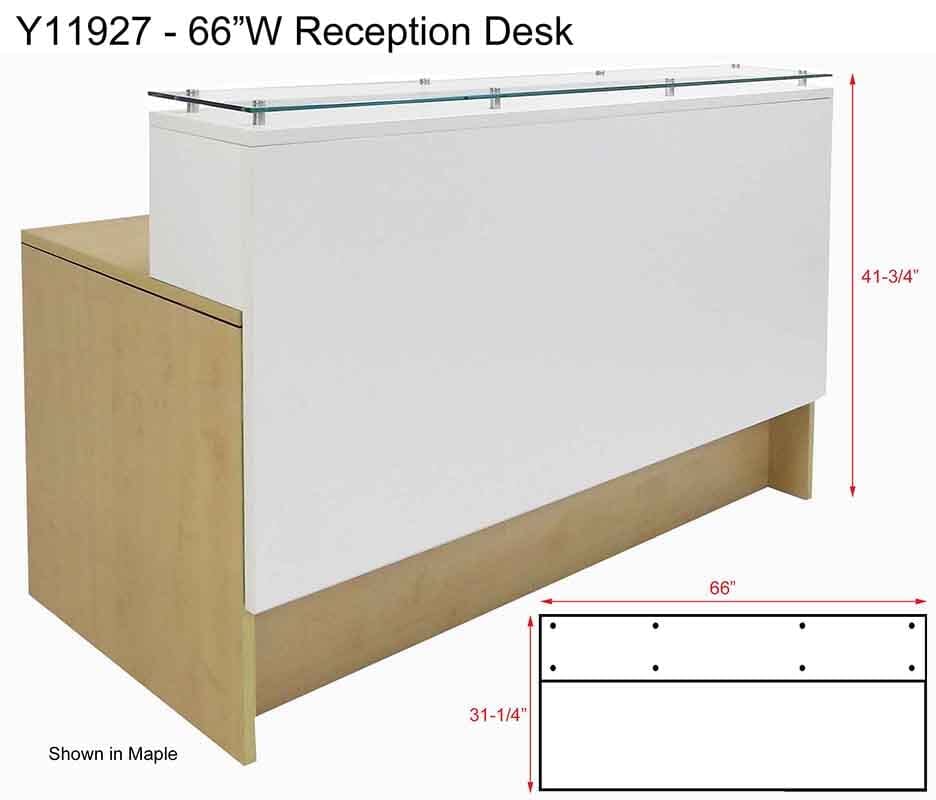 Emerge Glass Top Reception Desk w/Drawers & LED Light - 66
