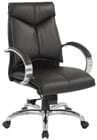 Top Grain Black Leather Mid Back Swivel Chair with Chrome Base
