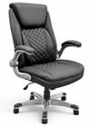 Black Top Grain Leather Desk Chair with Flip Up Arms & Height Adjustable Headrest