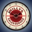 Willys Sales and Service Wall Clock, LED Lighted