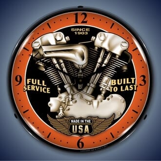 Motorcycle Wall Clocks, LED Lighted: Indian, BSA, Cafe Racer, V-Twin, Biker
