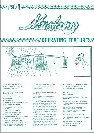 1971 Mustang Operating Features - Mustang Car Shop Manuals