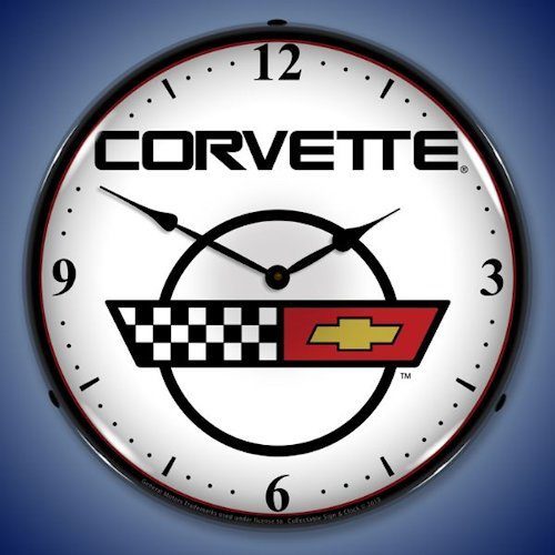 C4 Corvette Logo LED Lighted Clock - White