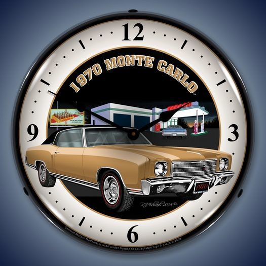 1970 Chevy Monte Carlo Wall Clock, LED Lighted, Texaco