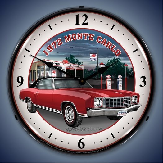 1972 Chevy Monte Carlo Wall Clock, LED Lighted, Mobilgas