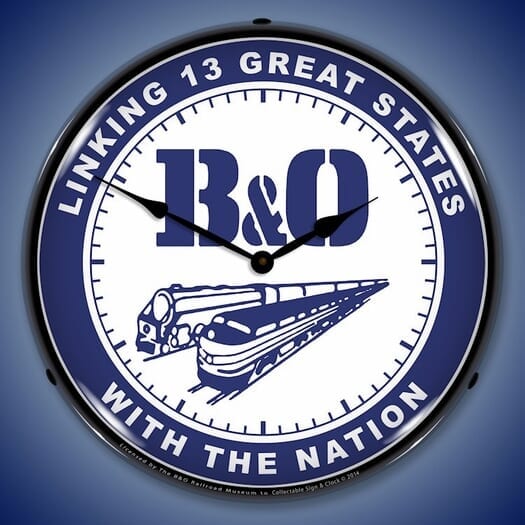 B&O Railroad 13 States Wall Clock, LED Lighted