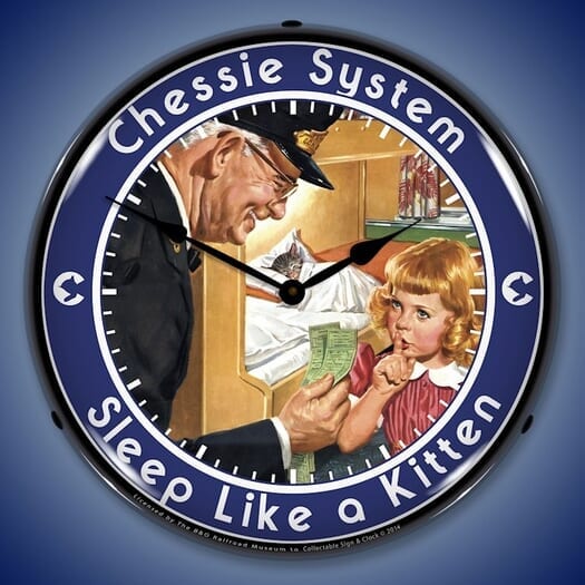 Chessie Sleep Like a Kitten Railroad Wall Clock, LED Lighted