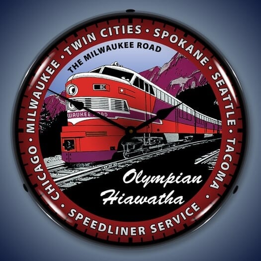 Olympian Hiawatha Railroad Wall Clock, LED Lighted
