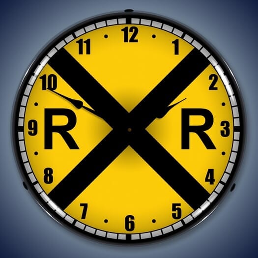 Railroad Crossing Wall Clock, LED Lighted