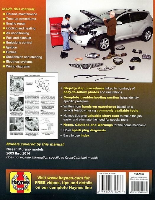 Nissan Murano Crossover Repair Manual 2003-2014 | Haynes 72025