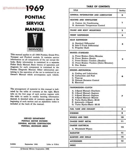 1969 Pontiac Service Manual - '69 Firebird Shop Manual