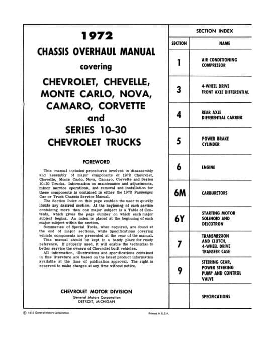 1972 Chevy Car / Truck Chassis Overhaul Manual - OEM