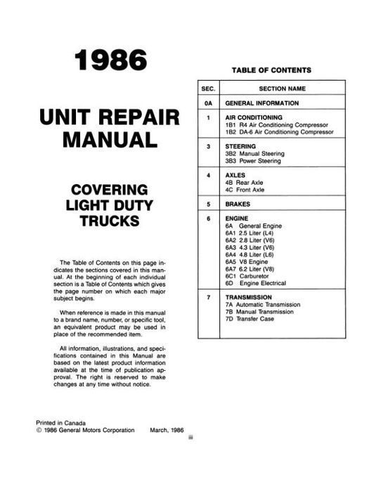 1986 Chevrolet LD Truck Unit Repair Manual - OEM