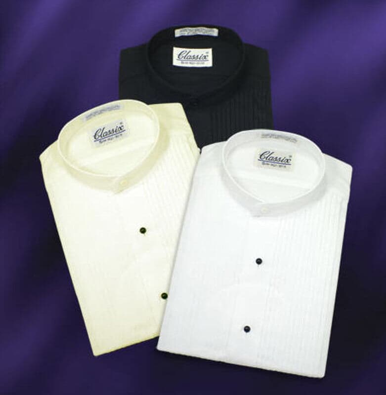 Men’s Banded Collar Tuxedo Shirts