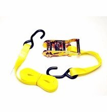 1 in x 15ft Ratchet Strap, Yellow Webbing, Rubber Coated S-Hook