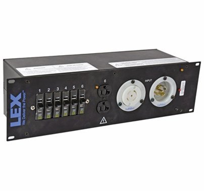 Lex 3RU Rack Mount Power Distribution, L21-30 In/Thru to (4) L5-30 and Duplexes