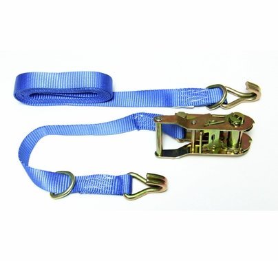 1in. x 10ft Ratchet Strap, Blue Webbing, J Hooks and D Rings