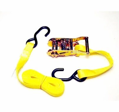 1in x 10ft Ratchet Strap, Yellow Webbing, Rubber Coated S-Hook
