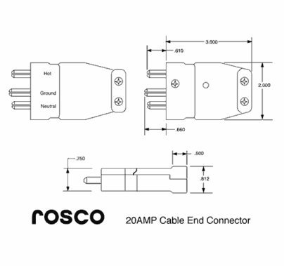 Rosco 20A Male Stage Pin Plug Connector Inline