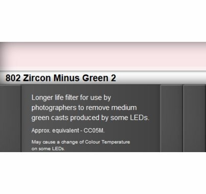 Zircon 802 Minus Green 2 LED Lighting Gel Sheet