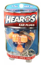 Hearos 5527 EZ Twist UF Corded No-Roll Foam Ear Plugs (NRR 30) (4 Pairs w/ Case)