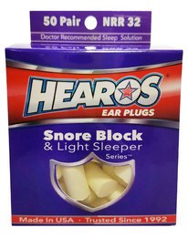 Hearos 6550 Snore Block UF Foam Ear Plugs (NRR 32) (50 Pairs)