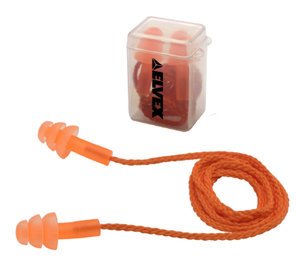 Elvex EP312OR TriSonic Reusable Ear Plugs Corded w/ Plastic Clip Case (NRR 25) (Box of 50 Pairs)