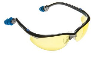 Plugs Safety Glasses with Amber Lens and PermaPlug Ear Plugs (NRR 27)